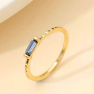 18K Finish Gold Ring‎ Blue Baguette Cut Gem
Sizes available 5,6, and 7